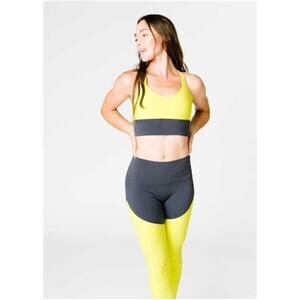 Zyia Active Storm Parallel Luxe Hi Rise 7/8 Leggings Women Gray/Yellow-Size 6/8